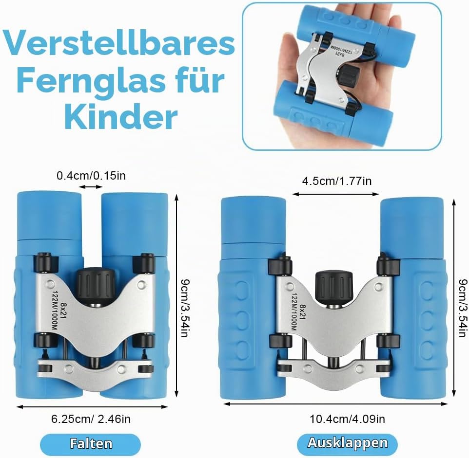 OSDUE Fernglas für Kinder, Fernglas Spielzeug, Starke Vergrösserung 8X21, Stossfestes, Inklusive Lup