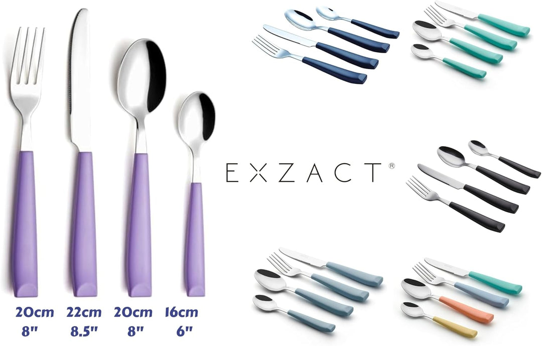 EXZACT Besteck Set 24 Stück - Edelstahl mit lebendig gefärbten Kunststoff-Handgriffen - Bequem zu ha