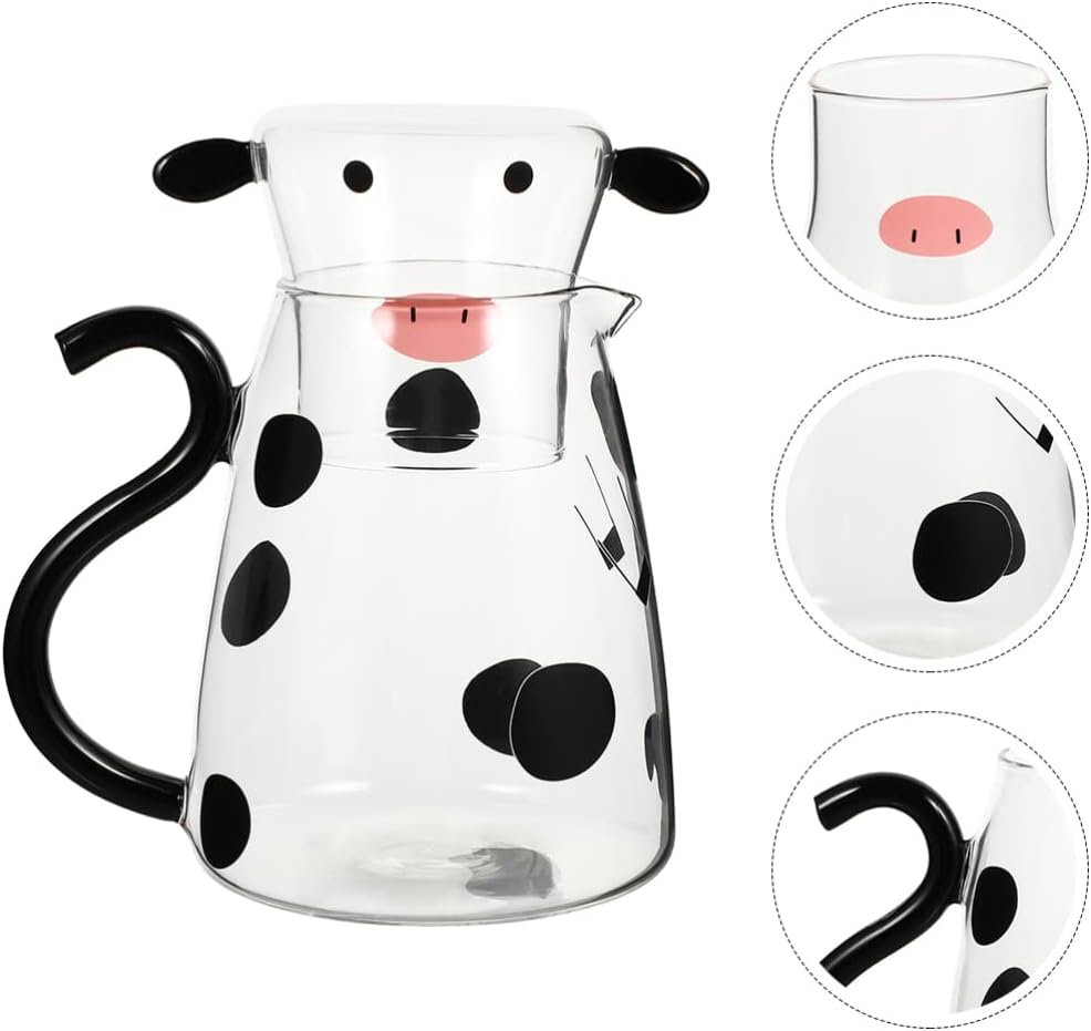 TOPBATHY Kaltwasserkrug mit Tasse für Zuhause, Glas, Saft, Getränke, Krug mit Cartoon-Kuh