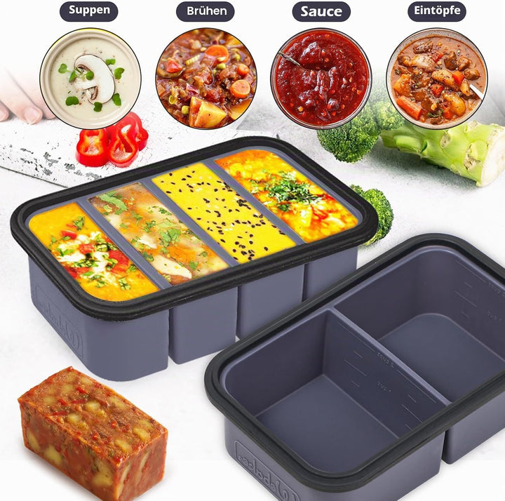 webake Suppen Einfrieren Behälter 2 Stück Silikon Gefrierform mit Deckel 500ml 250ml Silikon Gefrier