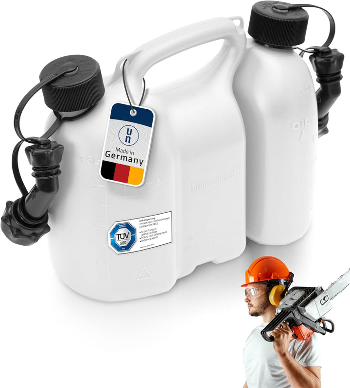 hünersdorff Doppelkanister/Kombikanister für Kraftstoff und Öl mit 2 Ablaufschläuchen, 3+1,5 Liter,