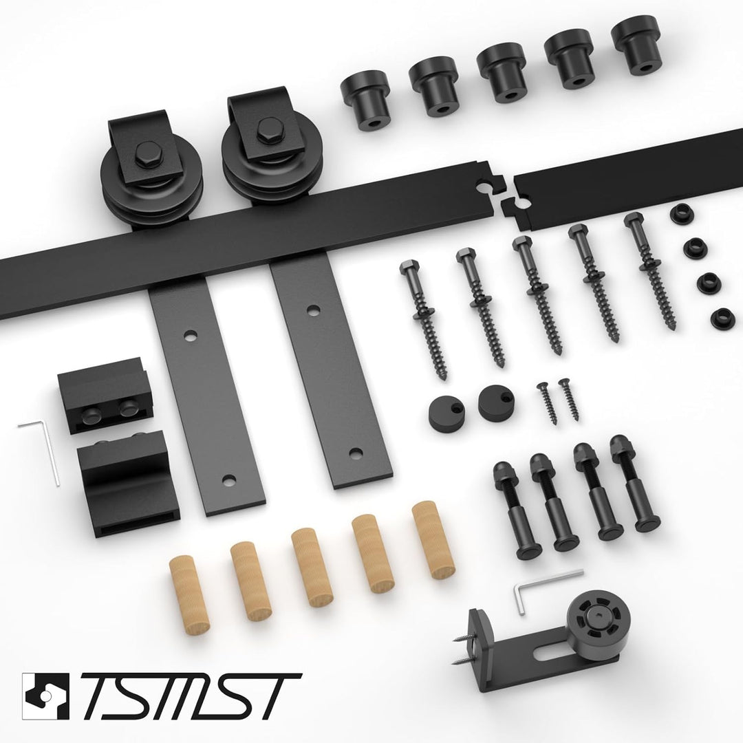 TSMST 200cm Schiebetürsystem Komplett-Set für Schiebetüren mit Bodenführung Schwarz Schienen-Kit Pas