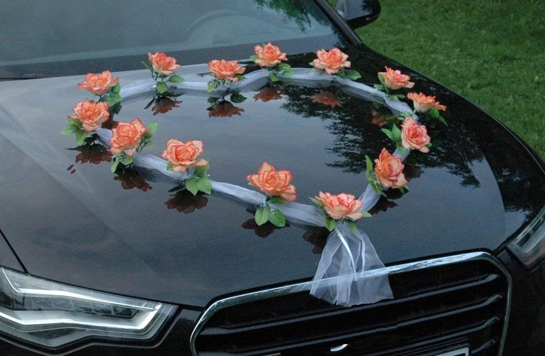 Organza Herz Auto Schmuck Braut Paar Rose Deko Dekoration Autoschmuck Hochzeit Car Auto Wedding Deko