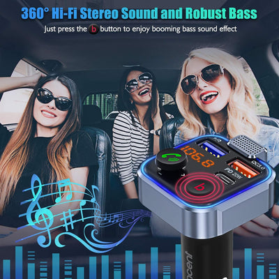 LENCENT FM Transmitter Bluetooth V5.3 Auto Radio Deep Bass Musik Adapter Freisprecheinrichtung Auto