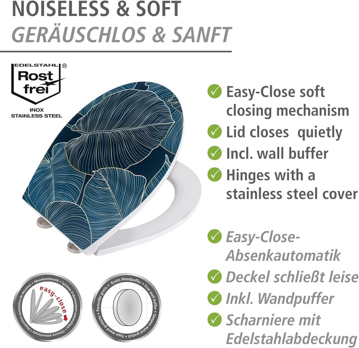 WENKO WC-Sitz Big Leaves, robuster Toilettensitz aus antibakteriellem Duroplast mit Absenkautomatik
