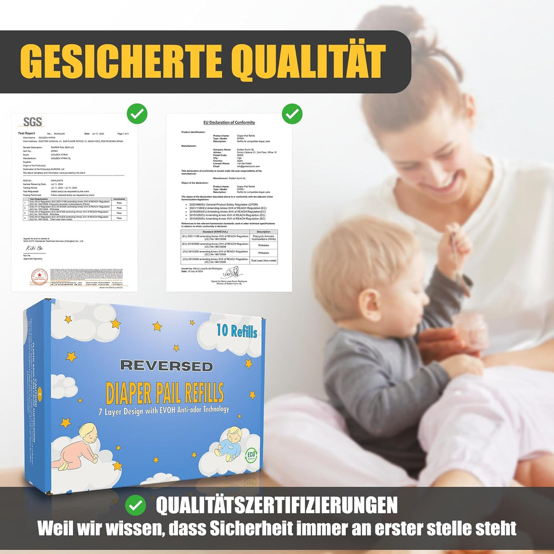 REVERSED® 10 Stück Nachfüllfolie für Windeleimer - Kompatibel mit Tommee Tippee Twist & Click Angelc