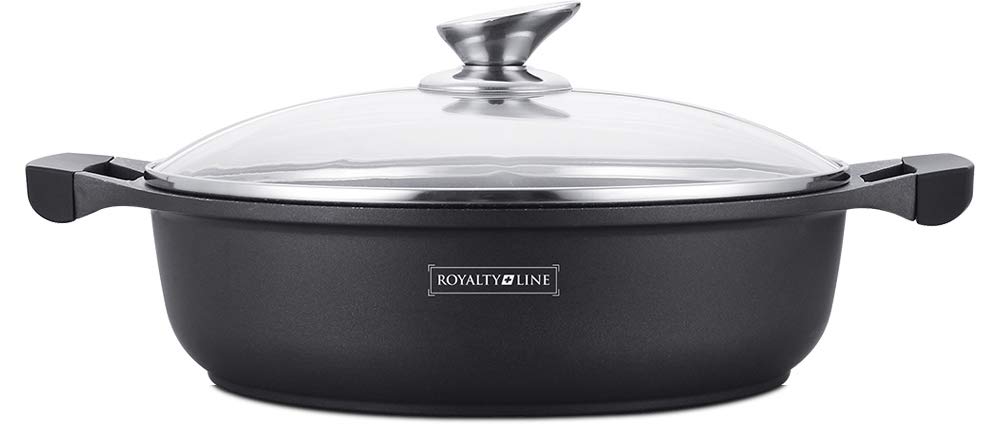 Royalty Line - RL-BR30M - Kochtopf Niedrig mit Glasdeckel, Antihaftbeschichteter, Induktionsgeeignet