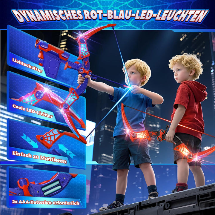 Spielzeug ab 3-12 Jahre Junge, 2 Stück Spider PfeilBogen mit Rot & Blau LED Lichtern, Spider Zielsch