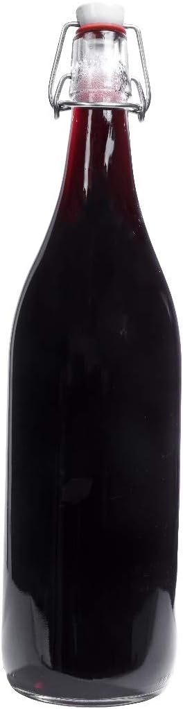 mikken 6X Glasflasche 1 Liter mit Bügelverschluss aus Porzellan inkl Trichter, Transparent Single, S