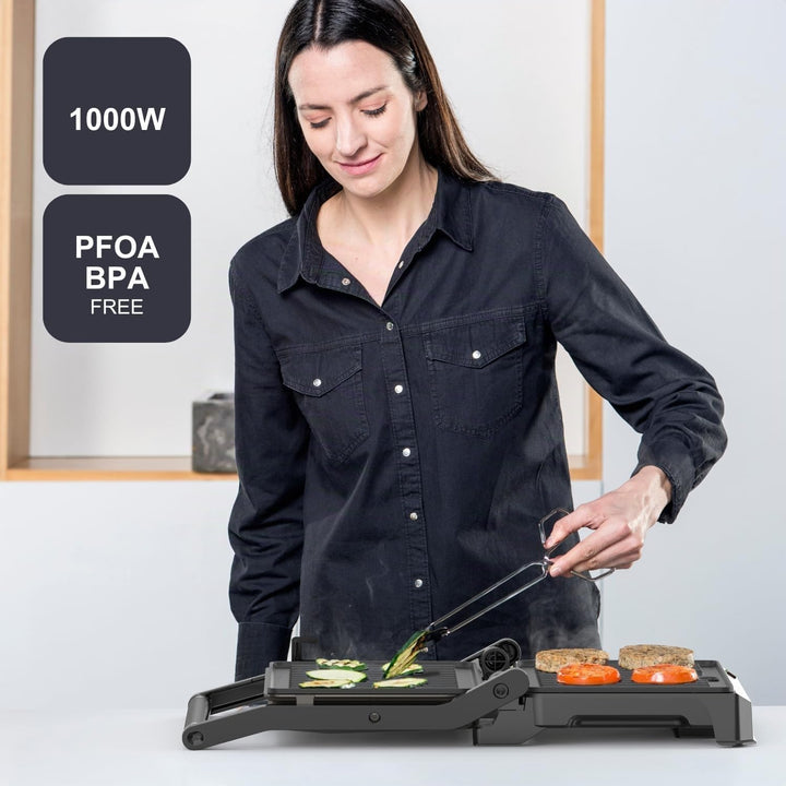 Black+Decker – Grill BXGR1001E | 1000W | 180°-Öffnung | Platten 23×14,5 cm | Antihaft PFOA-frei | Sc