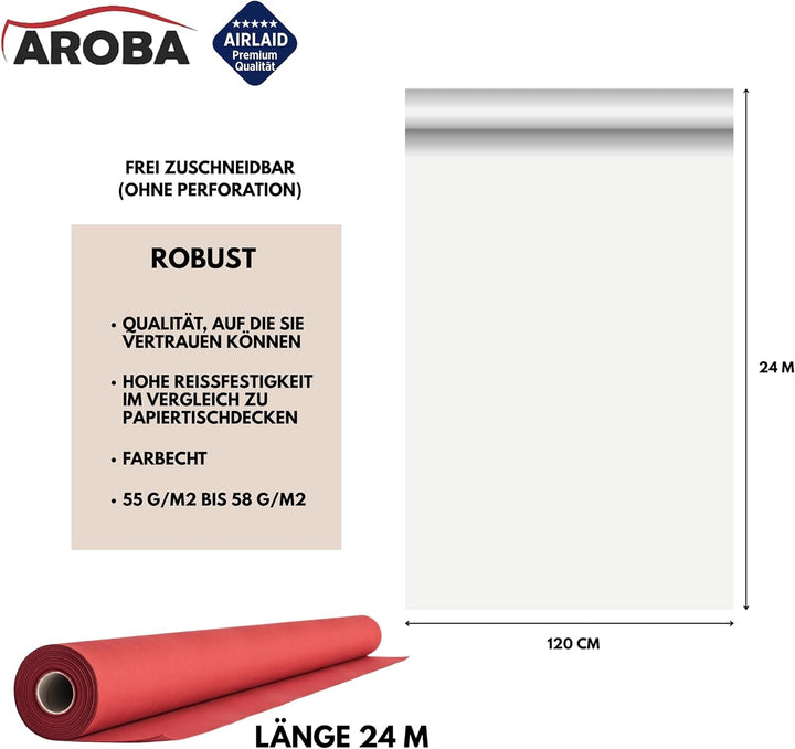 AROBA 1x Airlaid Tischdeckenrolle (Rot, 1,2 m x 24 m) - Stoffähnliche Tischdecke - Hochwertige Tisch