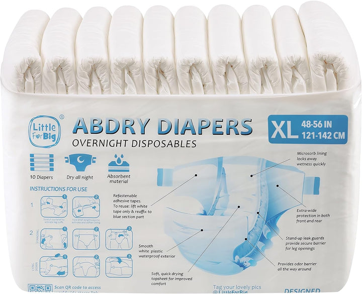 LittleForBig Erwachsenen Windeln 10 Stück - ABDry Weisse Windeln (X-Large 121-142 CM) XL, XL