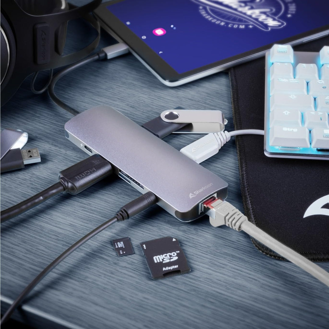 Sharkoon USB 3.0 Type C Combo Adapter Dark Grey, Dark Grey