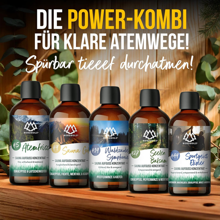 NORDHOLZ® Saunaaufguss Set - Premium Qualität [Atemwegs-Wohlbefinden 4x100ml] besonderes &amp; natürlich