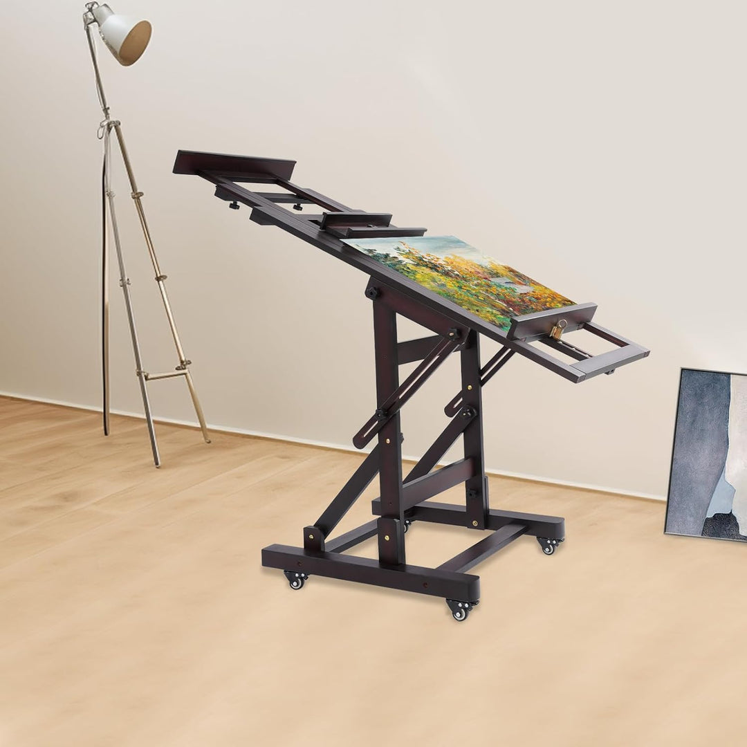 Profi Holzstaffelei höhenverstellbar 140-300cm für Atelier, Künstler, Malerei, mit Rollen & Tablett,