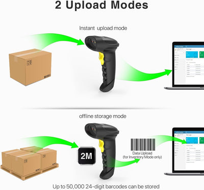 Inateck Barcode Scanner 2D Bluetooth, Wireless QR Code Scanner, 2D Imager mit 2000 mAh Akku, 1 Ladun