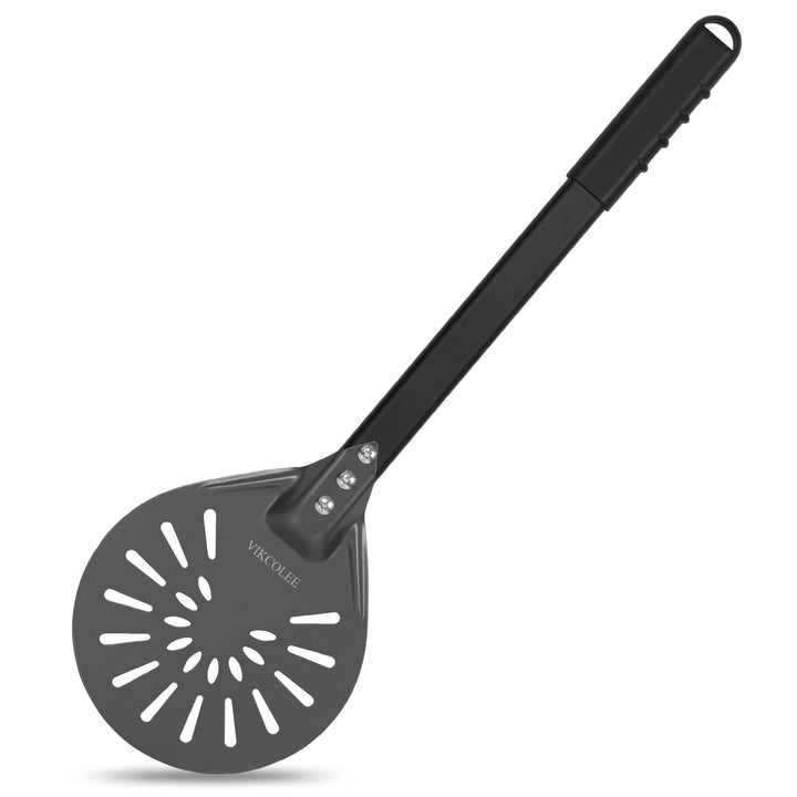 Perforierter Pizzaschieber, runder Pizzawender 17,8 cm, rutschfester Griff 42 cm, robuster eloxierte