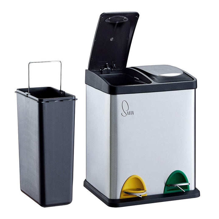 SVITA TC2X8 Küchen-Eimer 16 Liter 2x8L Edelstahl doppelt Abfalleimer kompakt 2er-Mülleimer Mülltrenn