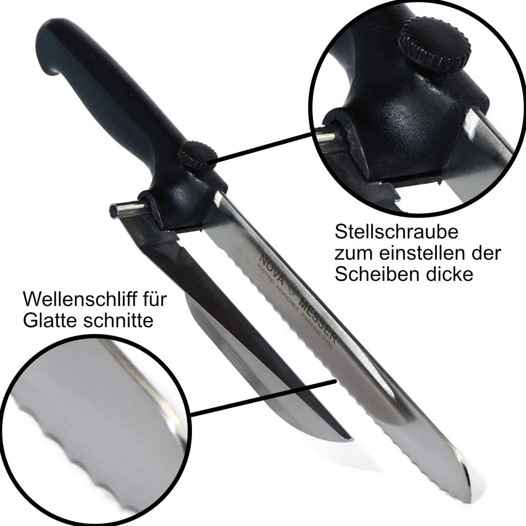 NOVA Brotmesser mit Abstandshalter für Brot, Wurst, Käse, Fleischkäse, aus rostfreiem Edelstahl gear