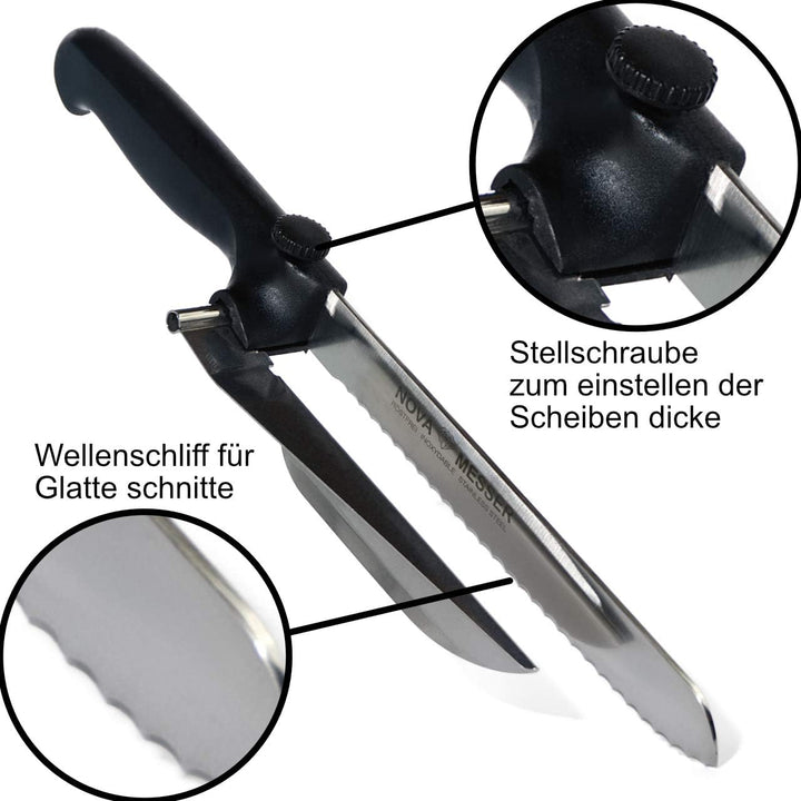 NOVA Brotmesser mit Abstandshalter für Brot, Wurst, Käse, Fleischkäse, aus rostfreiem Edelstahl gear