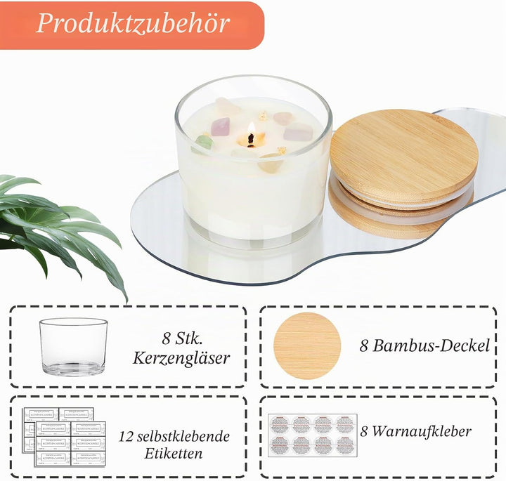 CONNOO Klarglas-Kerzengläser für die Herstellung von Kerzen mit luftdichtem Bambusdeckel, schöne kle