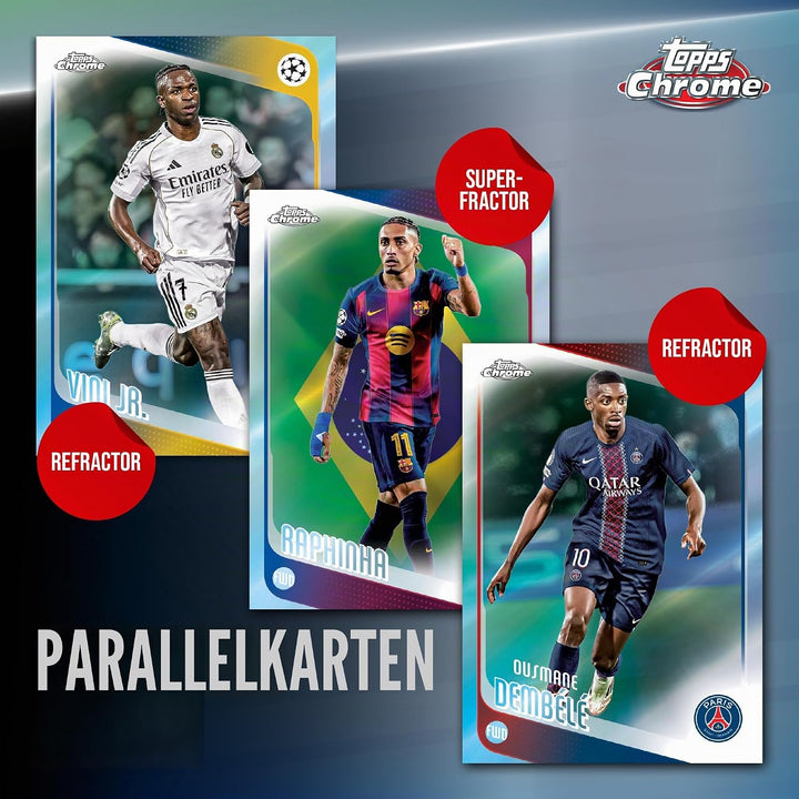 2025-26 Topps Chrom UEFA Club-Wettbewerbe Fussball – Fabrikversiegelt – Mega-Box
