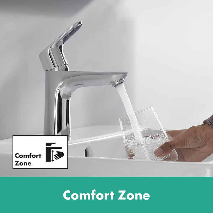 hansgrohe Focus - Waschtischarmatur mit Zugstangen-Ablauf, Wasserhahn Bad mit Auslauf Höhe 100 mm, M