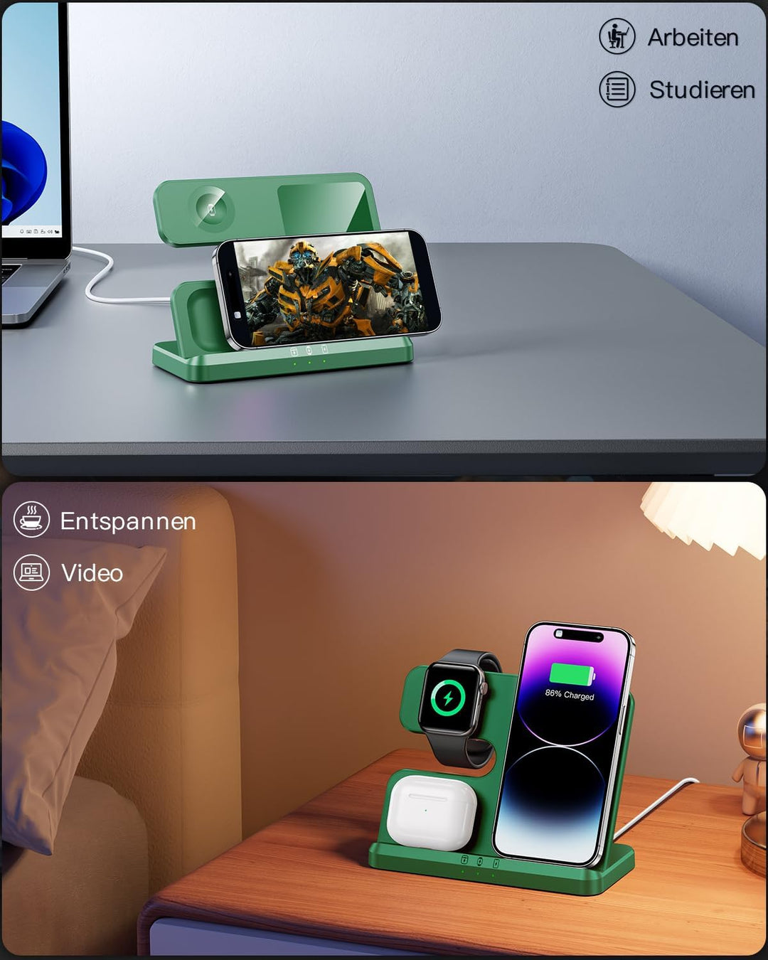 JARGOU 3 in 1 Kabelloses Ladegerät, Ladestation für Apple Watch und iPhone AirPods, Wireless Charger