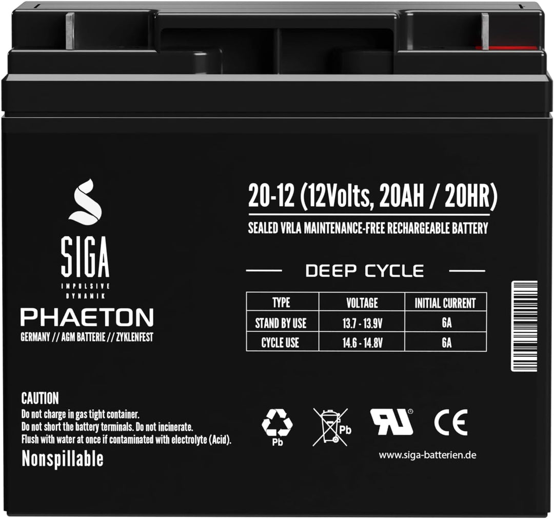 Blei Akku 12V 20AH AGM Gel Batterie ersetzt 17Ah 18Ah LC-RD1217P