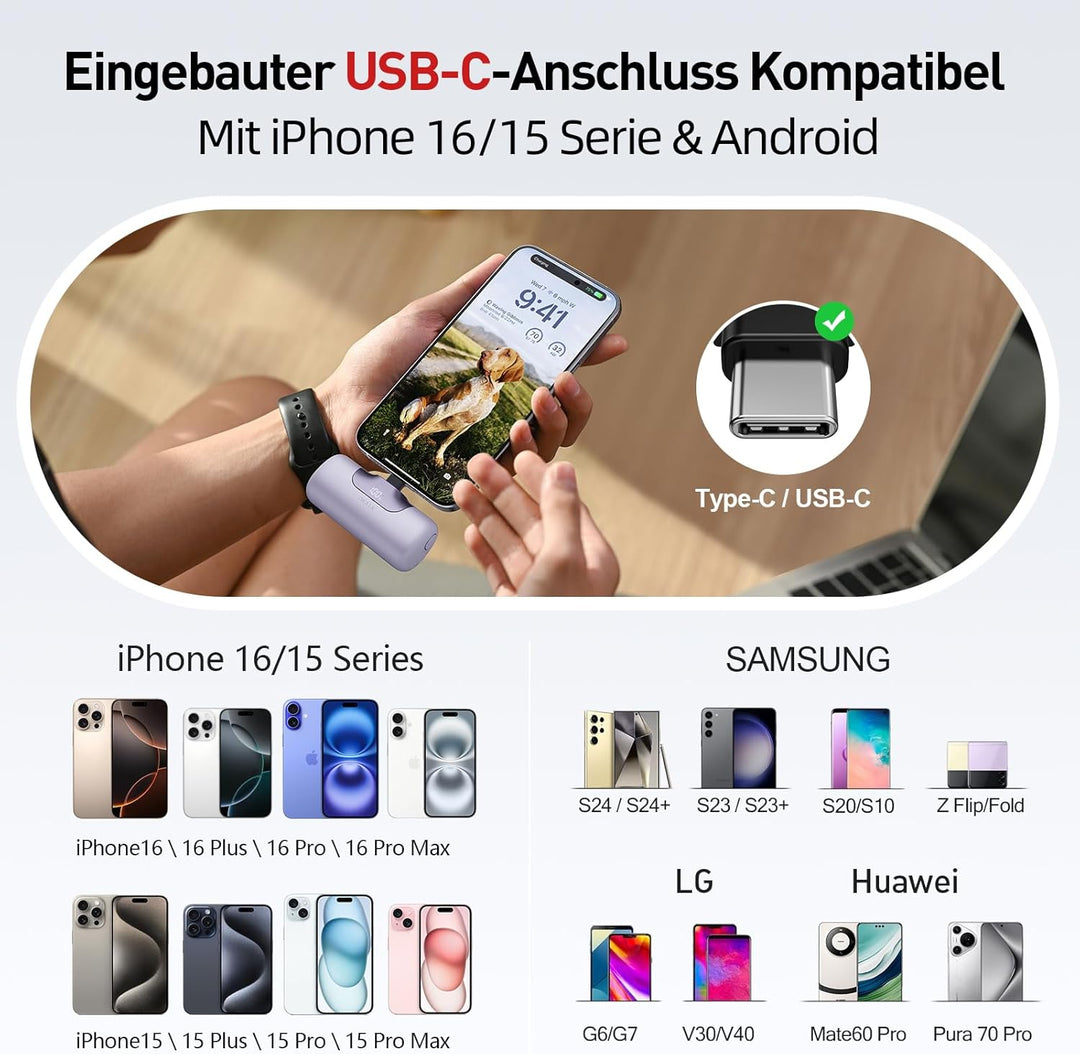 iWALK Powerbank 5500mAh Mini USB C Power Bank 22.5W Fast Charging Powerbank Klein Leicht Kompakte Ex