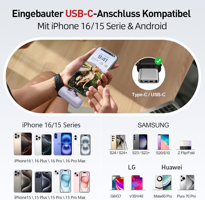 iWALK Powerbank 5500mAh Mini USB C Power Bank 22.5W Fast Charging Powerbank Klein Leicht Kompakte Ex