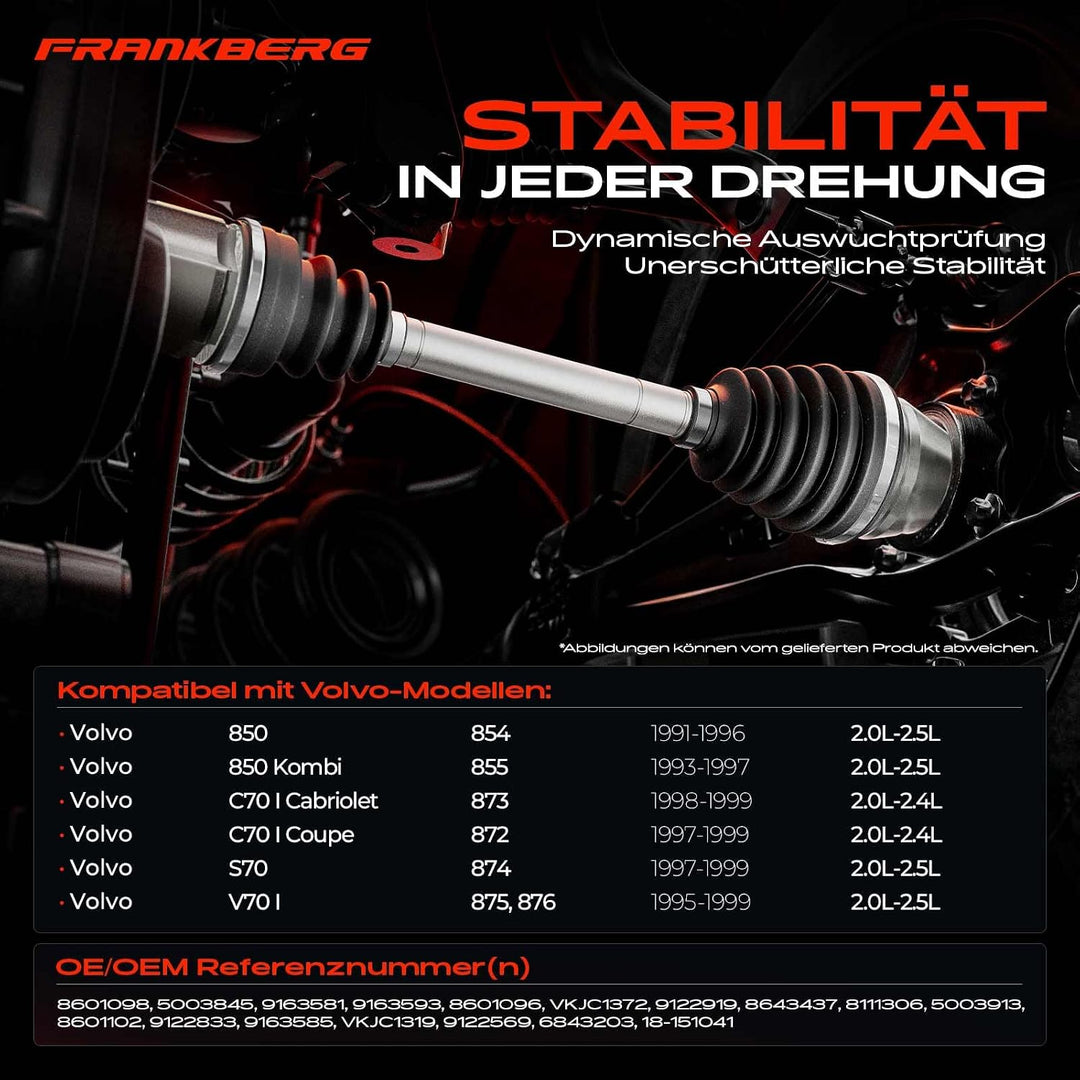 Frankberg 1x Antriebswelle Vorne Links Kompatibel mit 850 854 LS 2.0L-2.0L 1991-1996 850 Kombi 855 L