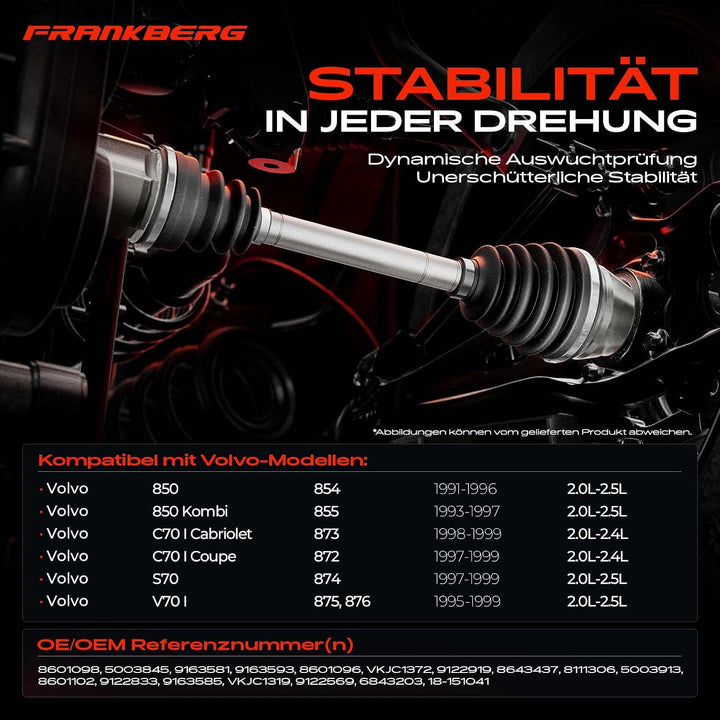 Frankberg 1x Antriebswelle Vorne Links Kompatibel mit 850 854 LS 2.0L-2.0L 1991-1996 850 Kombi 855 L