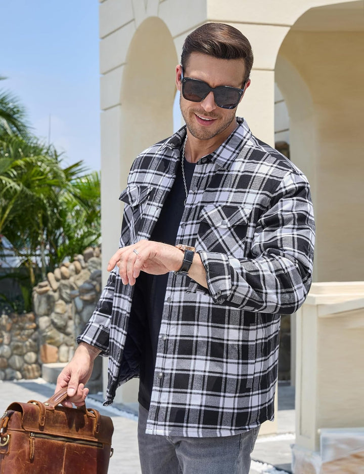 TACVASEN Herren Karierte Hemdjacke Flanellhemd Holzfällerhemd Thermohemd Jacke 3XL Schwarz, 3XL Schw