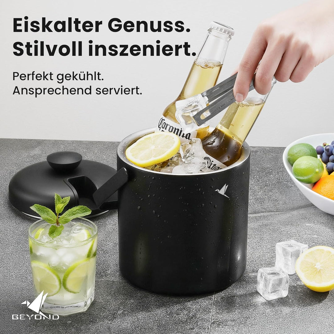 Beyond Eiswürfelbehälter mit Deckel und Zange 100% bpa frei aus Edelstahl - Eiswürfelkühler, doppelw