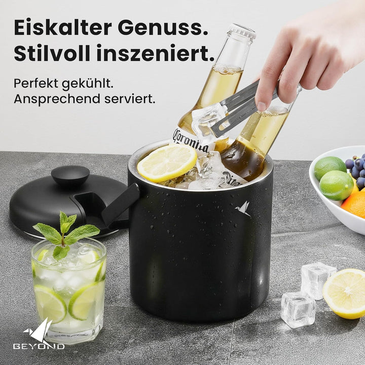 Beyond Eiswürfelbehälter mit Deckel und Zange 100% bpa frei aus Edelstahl - Eiswürfelkühler, doppelw