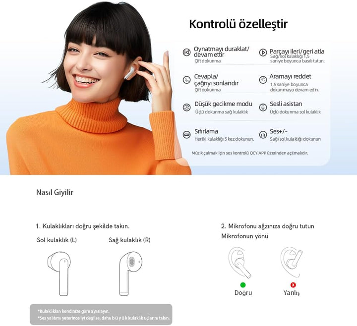 QCY AilyBuds Lite ENC Noise Cancelling Bluetooth 5.3 Wireless Kopfhörer - Schwarz