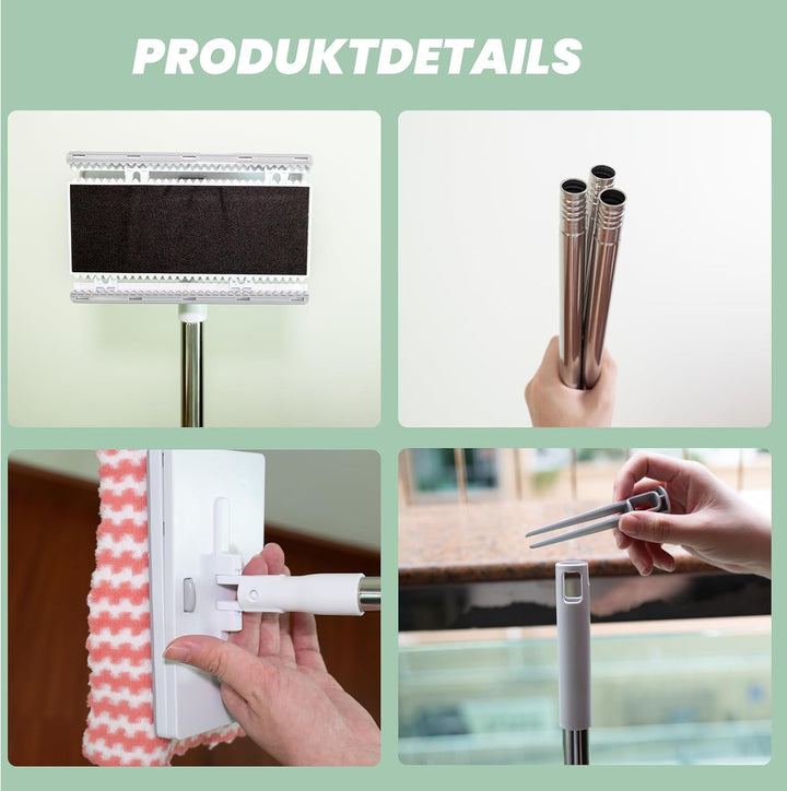Wischmopp Mini Mopp mit Druck Klemm System, Mini Mop mit Automatischem Tuchwechsel, Bodenwischer Set