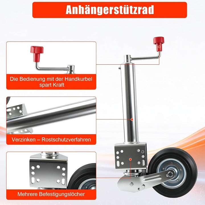 Stützrad für Anhänger mit Kurbel, 500 kg Traglast