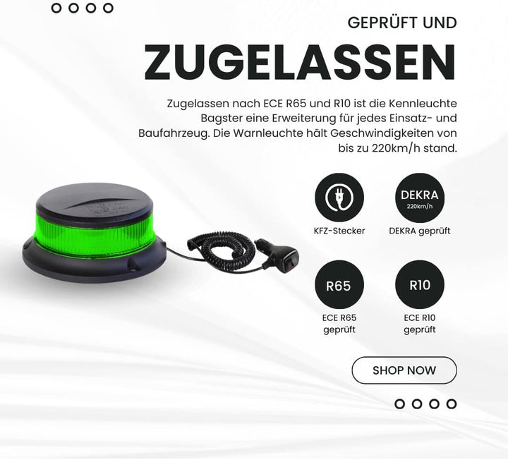 GRÜN Raptors LED Technik 220km/h DEKRA geprüft | Kennleuchte Bagster ECE R65-10-30V DC Rundumleuchte