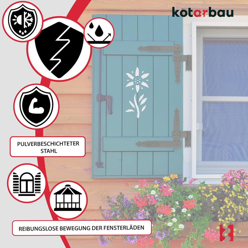 KOTARBAU® Winkelband 250 x 230 mm mit Kloben Fensterladenband Winkelscharnier Türband Torband Schwar