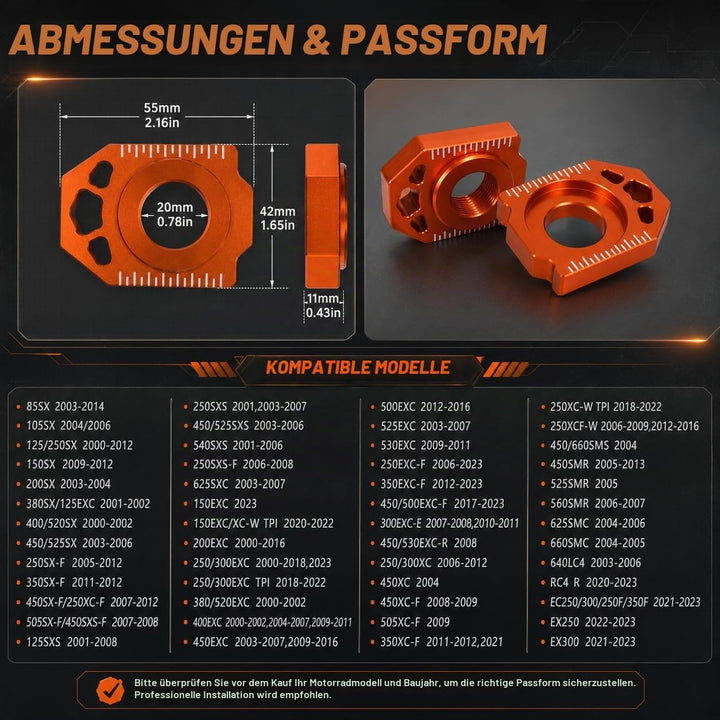 Motorrad-Hinterachsblock,Motorrad CNC Aluminium Hinterachsblock Kettenversteller für 85SX 125-450 SX