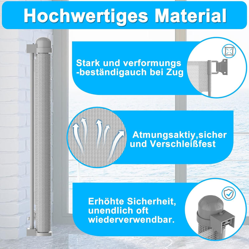 Froadp PVC Türschutzgitter, Ausziehbar Baby Treppengitter für Kinder und Haustiere, Einziehbares Tre