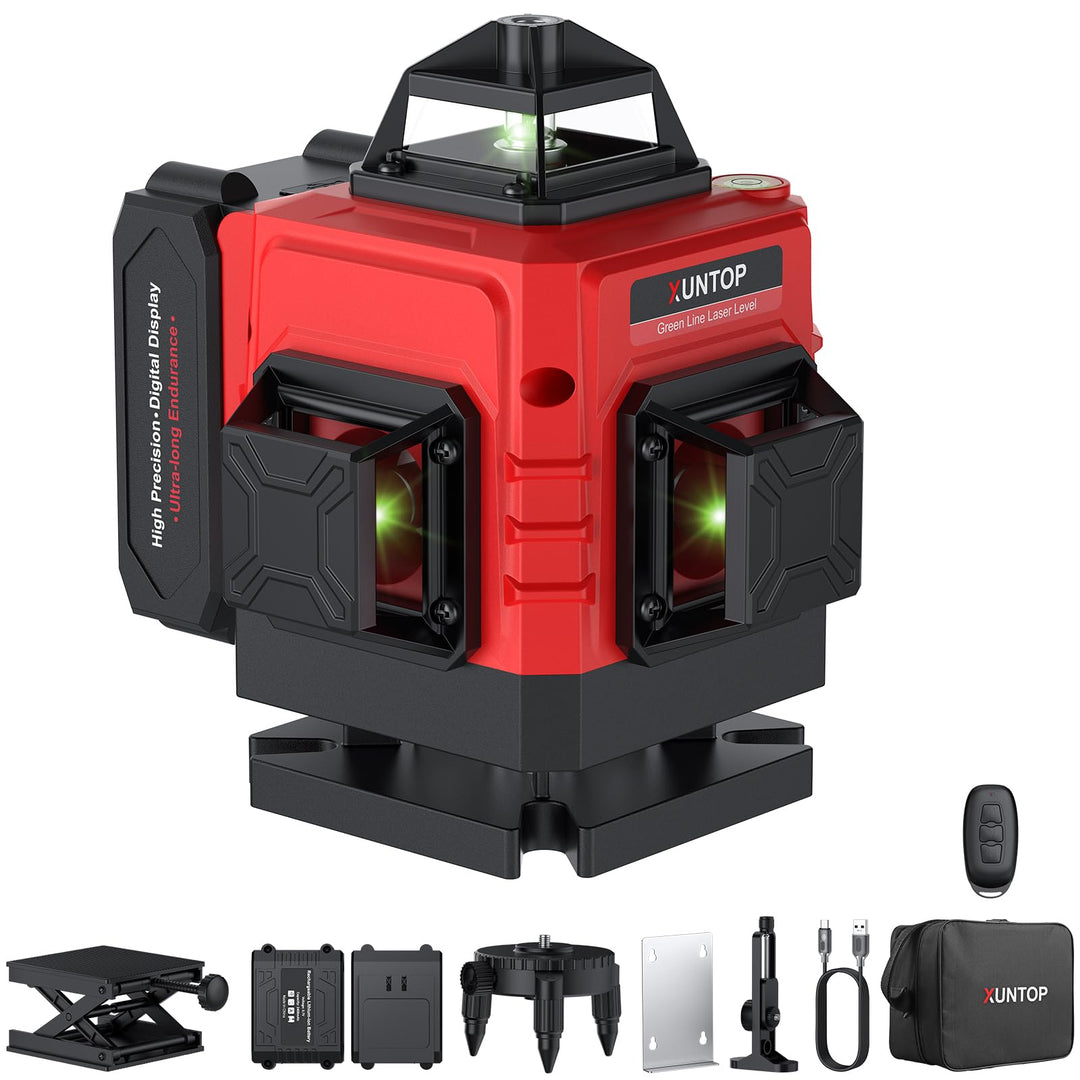 XUNTOP Laser Wasserwaage Selbstnivellierend Kreuzlinienlaser Grüner Selbstnivellierend 16 Linienlase