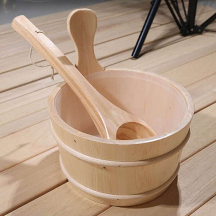 Sauna Kübel - Sauna Eimer Set Aus Naturbelassenem Holz Mit Kelle - Hitzebeständiges Saunazubehör Für