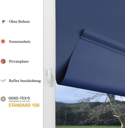 Eurohome Verdunkelungsrollo Thermo Rollo 100x130cm (Stoffbreite 96 cm) Dunkelblau Klemmfix ohne Bohr