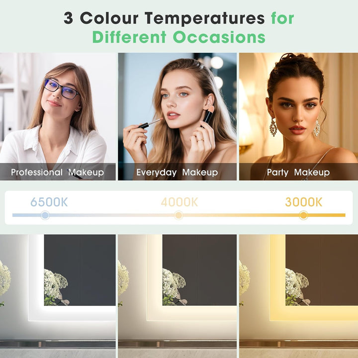 S'bagno Badezimmer-Spiegel-mit-Beleuchtung 80x60cm, LED-Badspiegel-mit-Beleuchtung, Bluetooth, Entfo