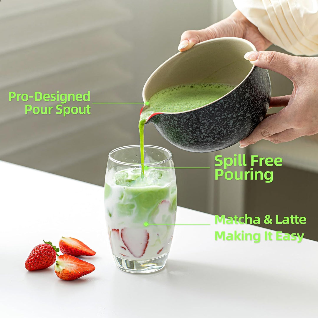 TEANAGOO Japanese Natural Rock Texture Matcha Chawan mit Schneebesenauflage, 510 ml. K17, Rocky-Schw