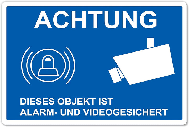 5 Stück Achtung dieses Objekt ist Alarm und Videogesicht Schild 20 x 30 cm aus stabiler PVC Hartscha