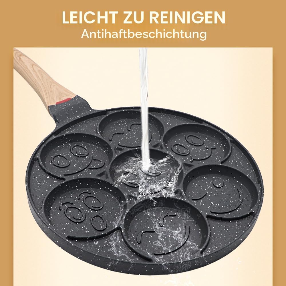 Bobikuke Smiley Pancake Pfanne, Antihaft Pancake Maker 7 Löcher Spiegelei-Pfanne für Kinder, 26 cm (